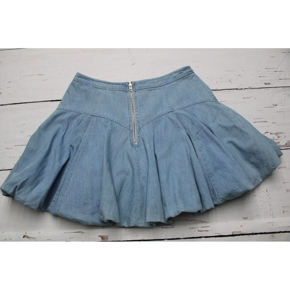 MABLE Light Wash Denim Look Bubble Hem Mini Skirt Blue M Y2K Coquette - Picture 3 of 8